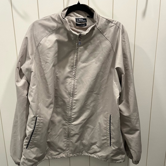 PGA Tour Jacket Mens Large Tan Vented Windbreaker Signature Collection Lined Zip - Picture 11 of 11